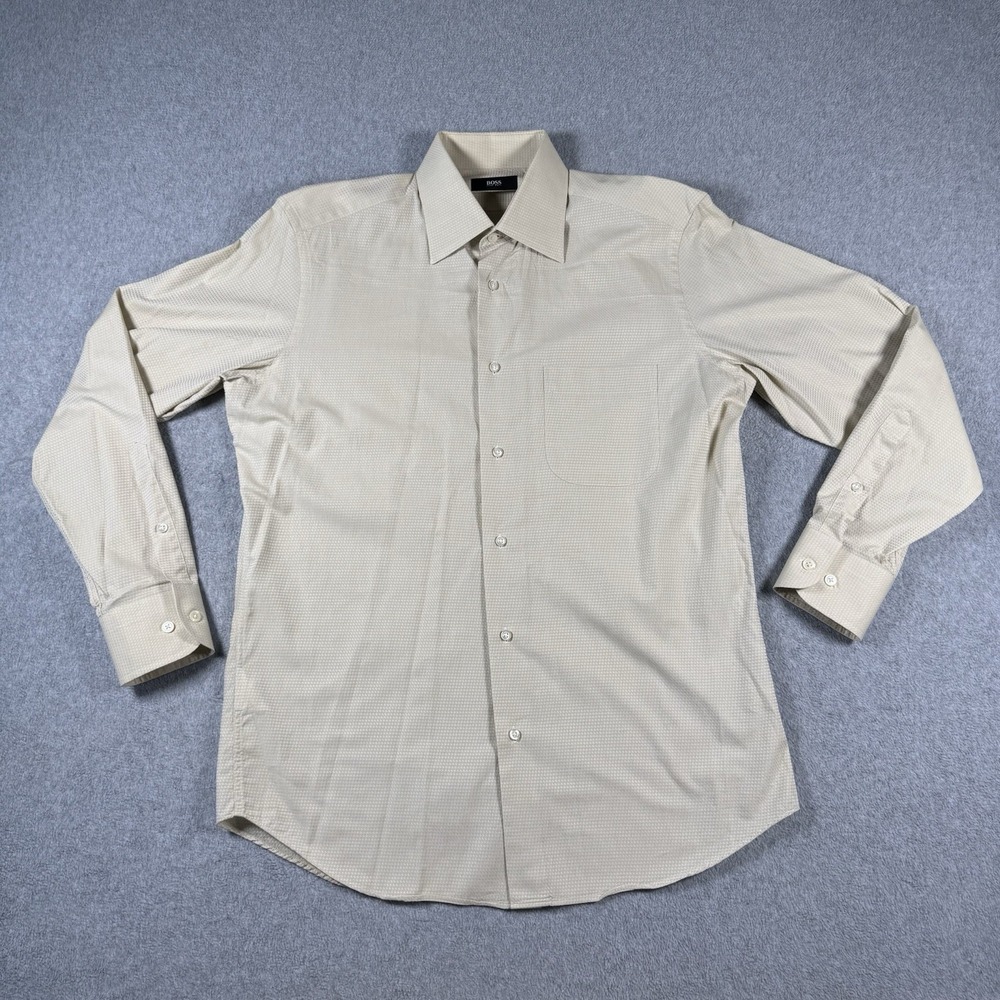 BOSS Hugo Boss Dress Shirt Beige Textured Mens Size 15 32/33